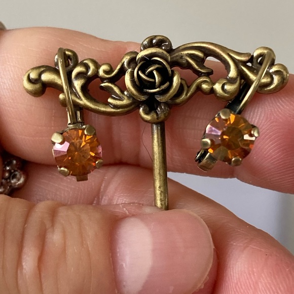 🐦‍⬛NWT Topaz Aurora Borealis Swarovski Crystal Antiqued Bronze Lever Back D… - Picture 1 of 4